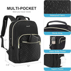 LOVEVOOK Laptop Backpack for Women, Stylish Quilted Backpacks Purse for Business Work Travel, Computer Bags Bag, with USB Port fits 15.6-inch Laptop, Black