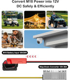 18V to 12V Step Down Converter Aadpter Compatible with Milwaukee M18 Batteries, DC 12 Voltage Battery Power Adapter, Automatic Buck Converter Regulator with Fuse for Golf Cart