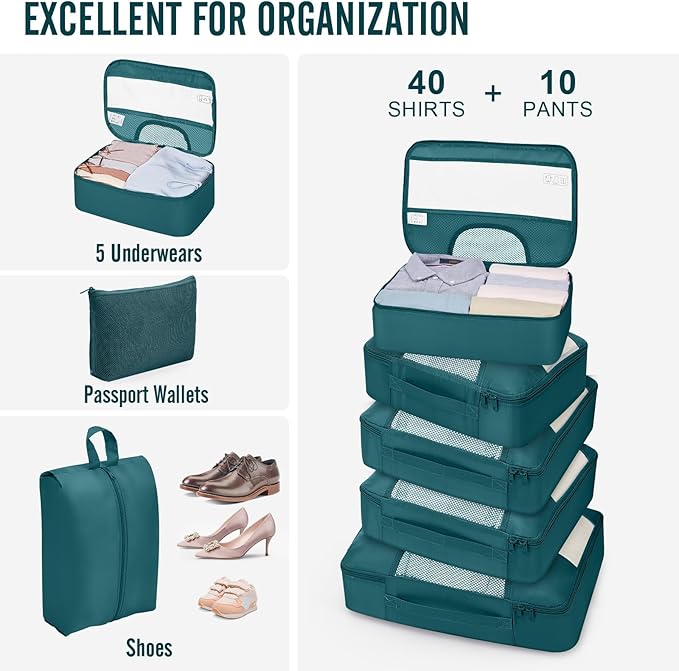 Veken 10 Set Packing Cubes for Travel Essential, Suitcase Organizer Bags in 4 Sizes, Carry-On Luggage Accessories with Large Laundry & Hanging Toiletry Bag, Must-Have for Airplane, Road Trip & Camping