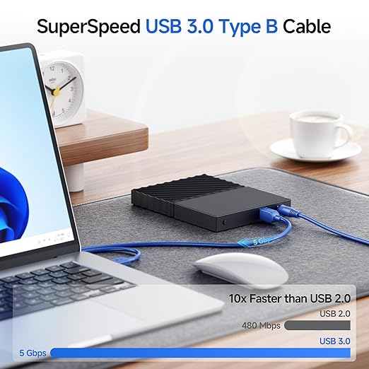 Cable Matters 5Gbps Long USB 3.0 Cable - 15ft, USB A to B Cable, USB3 Cord with Type-B 3.0 Connector for Hard Drive Enclosure/Built-in Hub and More, Blue