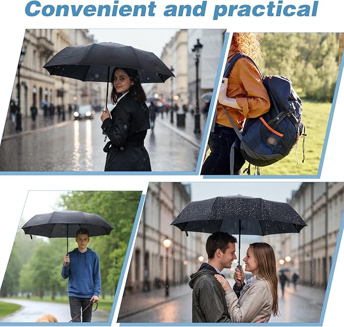6 Pack Travel Bulk Umbrellas, Automatic Open Close Windproof Rain Umbrellas, Dual-use Black Folding Umbrella Compact Umbrella for Family Men Women