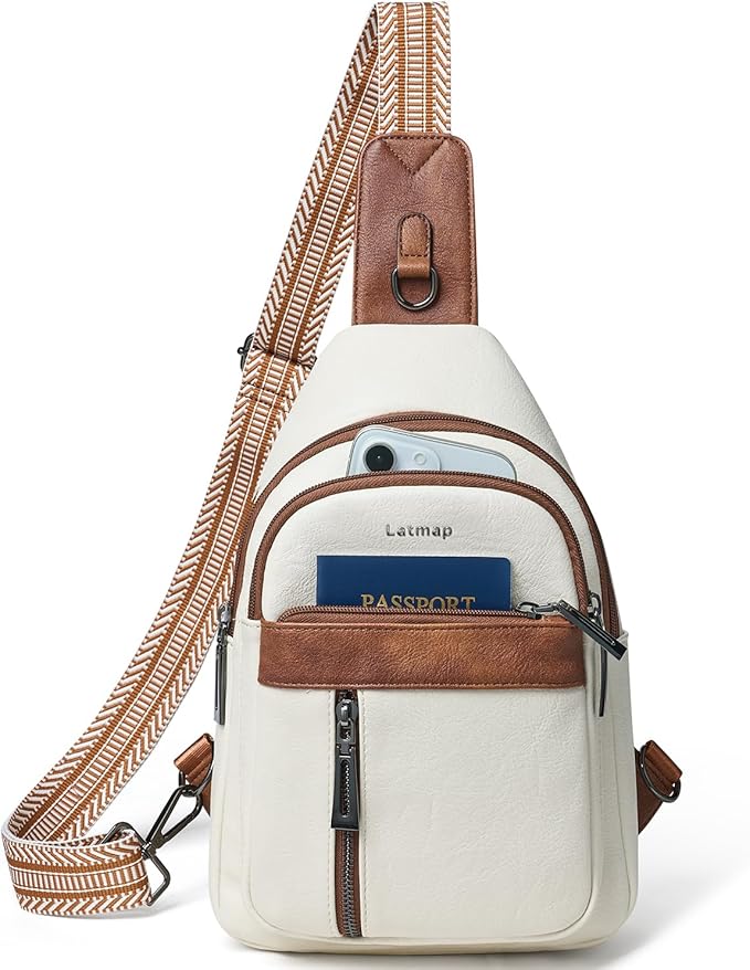 LATMAP 7L Sling Bag For Women Men Backpack Fanny Pack Crossbody Chest Travel Shoulder Belt Bags Purse Handbag PU Leather