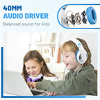 rockpapa Comfort Kids Headphones for School, Lightweight Foldable Portable Childs Boys Girls Teens Headphones Wired 3.5mm with 4.9ft Cord for Travel Airplane Tablet Phone Pad Laptop White/Blue
