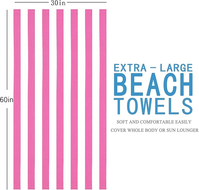 4 Packs Extra Large Bath Towels Striped Beach Towel Set Bathroom Sheets Bulk Oversized XL Big Fluffy Absorbent Microfiber Soft Blanket Turkish Hotel Shower Pool Hot Tub Toallas Baño Grandes Pink
