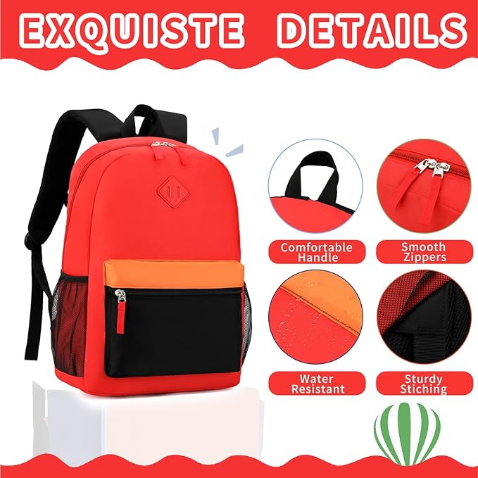 Backpack Set for Girls Boy Kids Backpack with Lunch Box for Elementary Primary Kindergarten School Bag (Red Black Set, Large)
