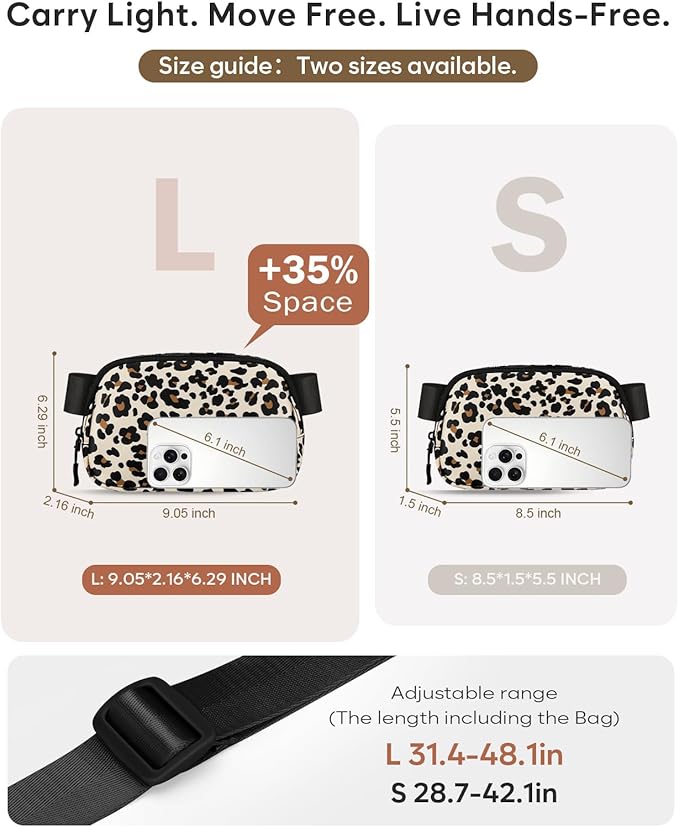 Pritent Fanny Packs for Women Cross Body Bag Waterproof Belt Bag with Adjustable Strap and Zipper Back Pocket Small Crossbody Bags Fashion Waist Packs for Workout Travelling(Leopard, Large)