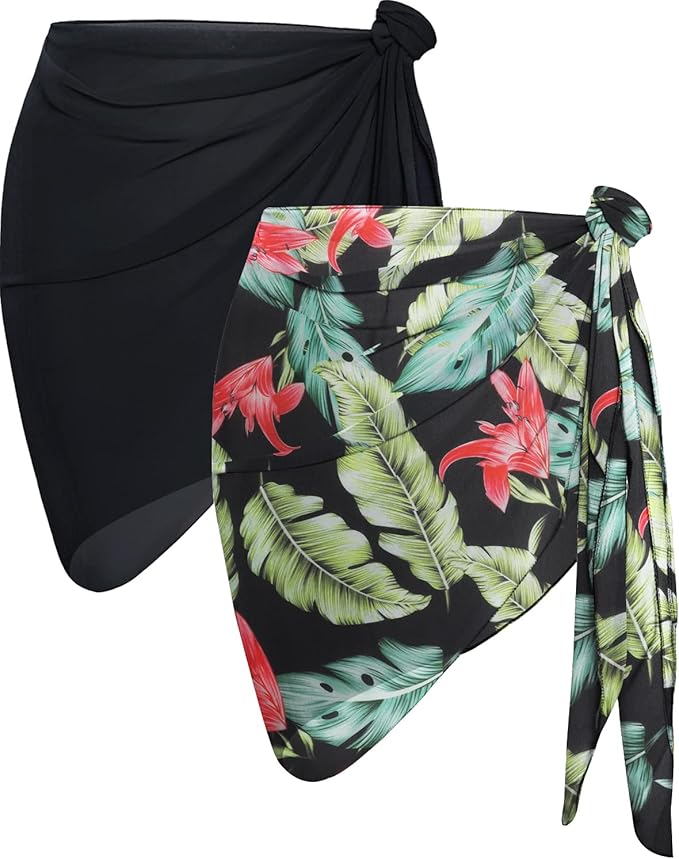 CHICGAL 2 Pieces Women Beach Sarong Bathing Suit Wrap Skirt Sheer Bikini Swimsuit Cover Ups for Swimwear