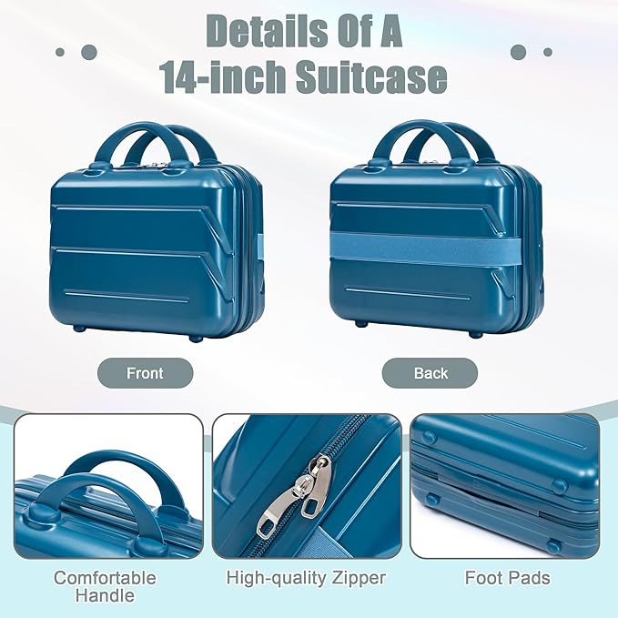 Kids Luggage Sets for Girls, 2 Piece Luggage Set, 20 Inch Rotating Wheel Suitcase with 14 Inch Cosmetic Case, Lightweight Hardshell Suitcase with 360° Spinner Wheels for Travel (Blue)