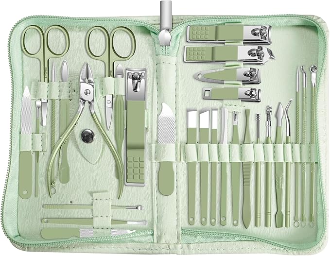 30 in 1 Manicure kit Personal Care Men's Accessories, Professional Nail Kit Pedicure Kit, Toe Nail Clippers for Men and Beauty Tools Portable Set, Travel Deluxe Beauty Tools Convenience Set(Green)