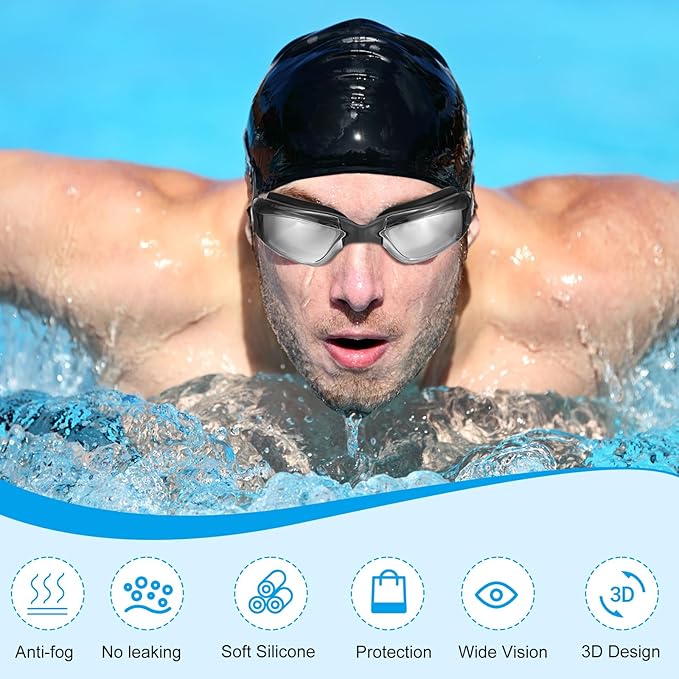 Flutesan 6 Pack Swim Goggles for Adult Anti Fog Swimming Glasses with Ear Plugs Nose Clip No Leaking Full Protection Goggles