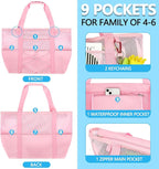 Fammart Mesh Beach Bag, Large Beach Tote with Zipper Pocket, Toys Pool Bag for Family Travel Vacation Cruise Essentials