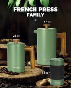 POLIVIAR French Press Coffee Maker, 21 oz Coffee Press with Real Wood Handle, Double Wall Insulation & Dual-Filter Screen, Food Grade Stainless Steel for Good Coffe and Tea, JX2024-SFPN