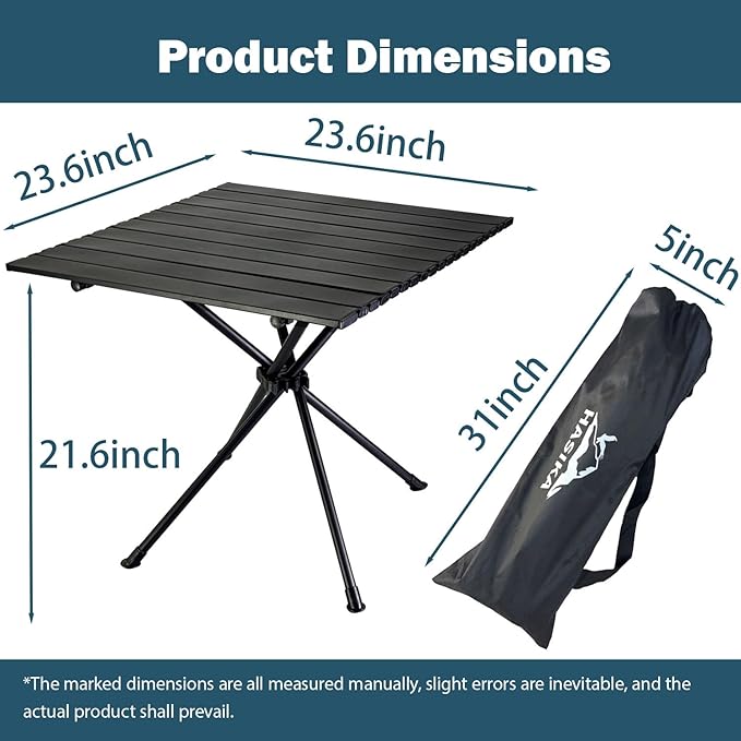 HASIKA Heavy Duty Camping Table- Foldable,Large Size, Ultralight Camping Side Table for Outdoor, Beach, Tailgating, Picnic, Grilling
