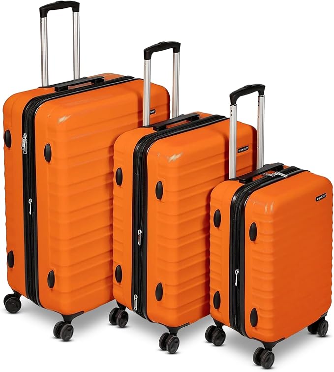 Amazon Basics 3-Piece Hardshell Spinner Luggage Set (21", 26", 30"), Expandable, Scratch-Resistant Surface, Four Multi-directional Wheels, Orange