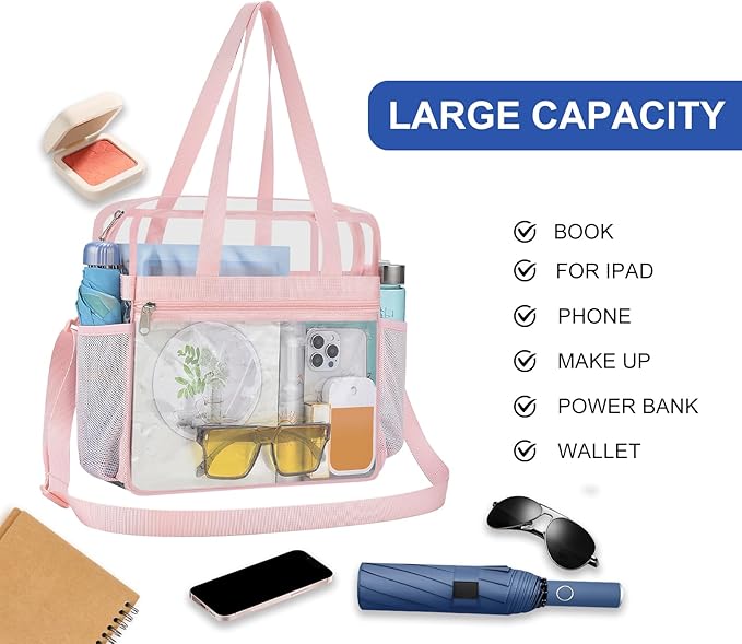 USPECLARE Clear Bag for Stadium Events,Transparent Bag for Work Sports Games Concerts Travel Gym