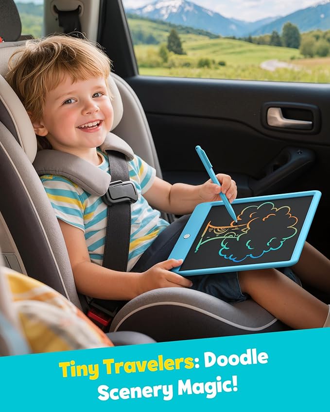 TEKFUN 12 Inch LCD Writing Tablet for Kids, Coloring Drawing Pad, Mess Free Doodle Board, Airplane Travel Toys for Boys and Toddlers, Road Trip Essentials, Gifts for 3 4 5 6 7 8 Year Old Girls(Blue)