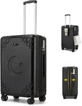 Somago Expandable Carry On luggage with Shock-Absorbing Braking Spinner Wheels Moon Star Design Hard Shell Suitcase with Cupholder TSA Lock (Black,Expandable 20 Inch)