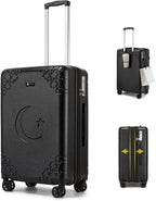Somago Expandable Carry On luggage with Shock-Absorbing Braking Spinner Wheels Moon Star Design Hard Shell Suitcase with Cupholder TSA Lock (Black,Expandable 20 Inch)