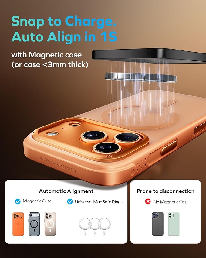 MOMAX (2026 NEW) Magnetic Portable Charger Slim 0.37", 5000mAh Qi2 Certified 15W Fast Charging Power Bank iPhone Air MagSafe Battery Pack Designed for iPhone 17 Pro Max/17 Pro/Air/16/15/14/13/12
