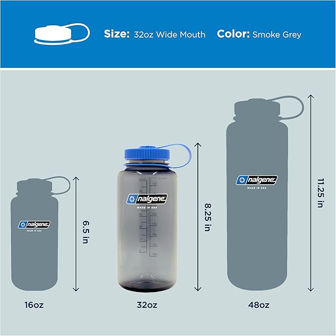 Nalgene 32 oz Wide Mouth Water Bottle | BPA-Free, Durable & Leak Proof, Lightweight Bottle for Hiking & Gym, Work & Travel