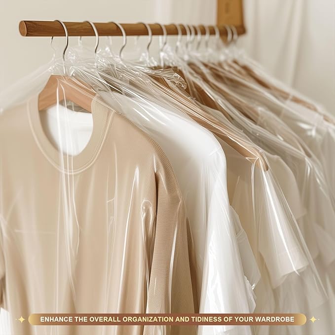 Gretchin 40 Pack Garment Bags - Set of 40, 60x90cm Plastic Dry Cleaning Bags for Hanging Clothes Storage