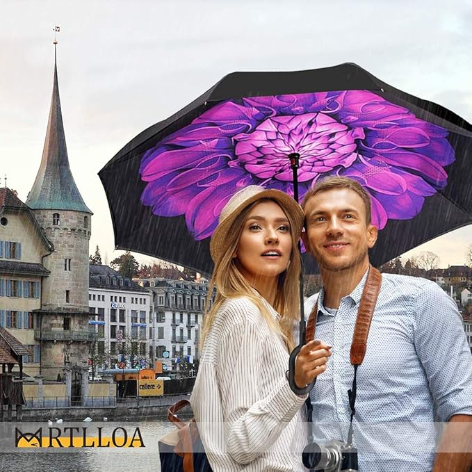 MRTLLOA 40/49/56 Inch Oversize Windproof Inverted Reverse Upside Down Umbrella, Golf Size Rain Umbrella, Double Layer, C-Shaped Handle for Men, Women and Kids