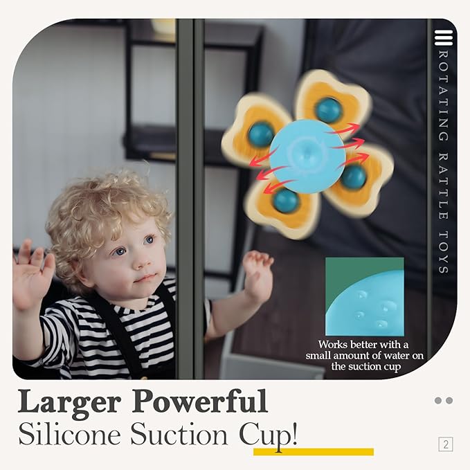 ALASOU 3PCS Suction Cup Spinner Toys for 1 Year Old Boy Girl|Spinning Top 12 18 Months|1 2 Year Old Boy Birthday Gift|Baby Bath Toy for Kids Ages 1-3|Sensory Airplane Travel Toy for Infant Toddlers