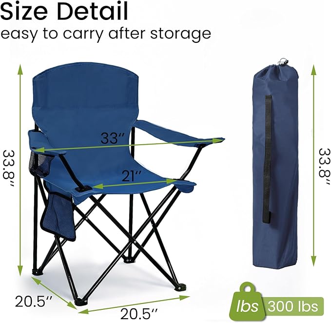 Camping Chair 2 Pack Portable Folding Chair, Supports 300lbs, Lightweight Stable Outdoor Chair for Camping Hiking Fishing Beach Travel Picnic, Compact Collapsible Camping Seat, Midnight Blue