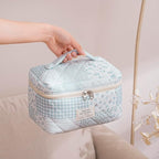 uekeboag Large Travel Quilted Makeup Bag for Women, Floral Cotton Cosmetic Bag, Coquette Aesthetic Floral Toiletry Organizer Bag