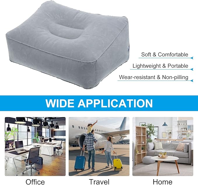 PATIKIL Travel Foot Rest Pillow, Inflatable Foot Rest Cushion Car Seat Footrest Leg Rest Pillow for Airplane Travel Office Home, Gray