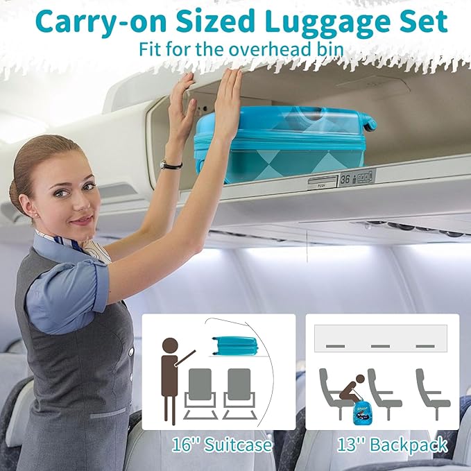 Goplus 2 PCS Kids Luggage, 13" & 16" Carry-on Suitcase w/Spinner Wheels, Telescopic Handle, Hard Shell Rolling Trolley Luggage for Toddler Boys Girls Travel, Airline Approved (Blue, Racing Car)