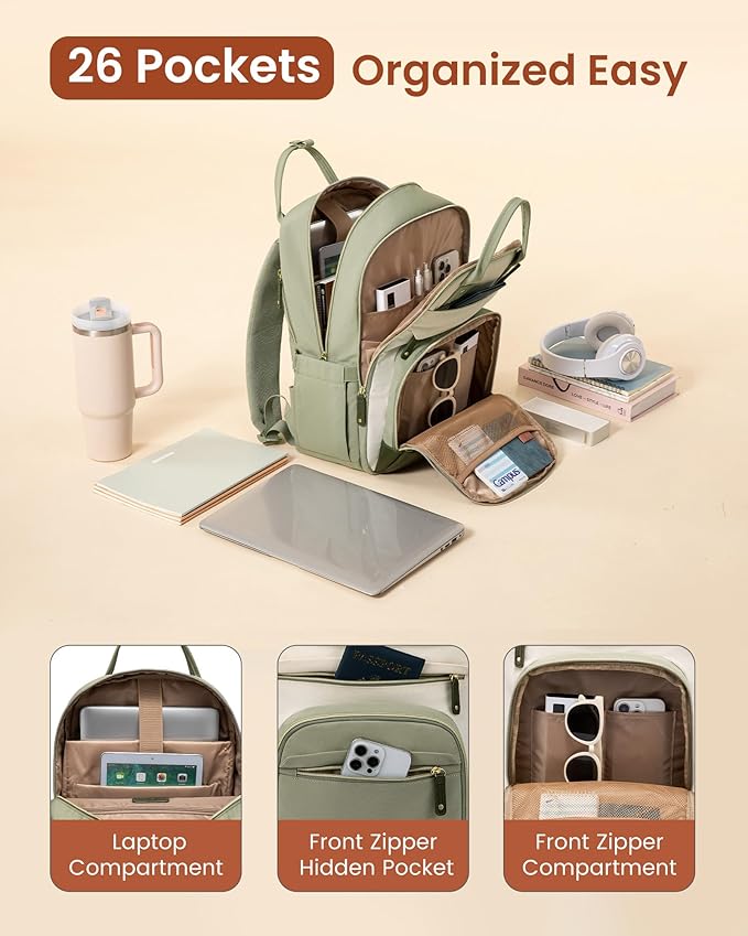 LOVEVOOK Laptop Backpack Women with Tumbler Holder,17.3 inch Work Travel Backpack Computer Laptop Bag,Cute College Nurse Teacher Backpack Purse,Gifts for Women & Men,Light purple-Beige-Pinkish purple