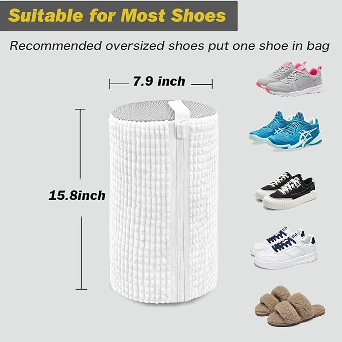 Shoe Washing Machine Bag,Laundry Shoe Bag for Washer and Dryer,Reusable Shoe Cleaning Bag for Sneakers,Tennis Shoes,With Self-locking Zipper, Microfiber Inside,Include Shoe Bag (Pro White - 2 Pack)