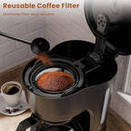 WAA 5 Cup Programmable Drip Coffee Maker, Portable Coffee Machine with Glass Pot, Includes Hot Plate and Reusable Filter, Auto Shut-Off and Delay Brew, 25oz Water Tank, Black