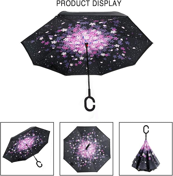MRTLLOA 40/49/56 Inch Oversize Windproof Inverted Reverse Upside Down Umbrella, Golf Size Rain Umbrella, Double Layer, C-Shaped Handle for Men, Women and Kids