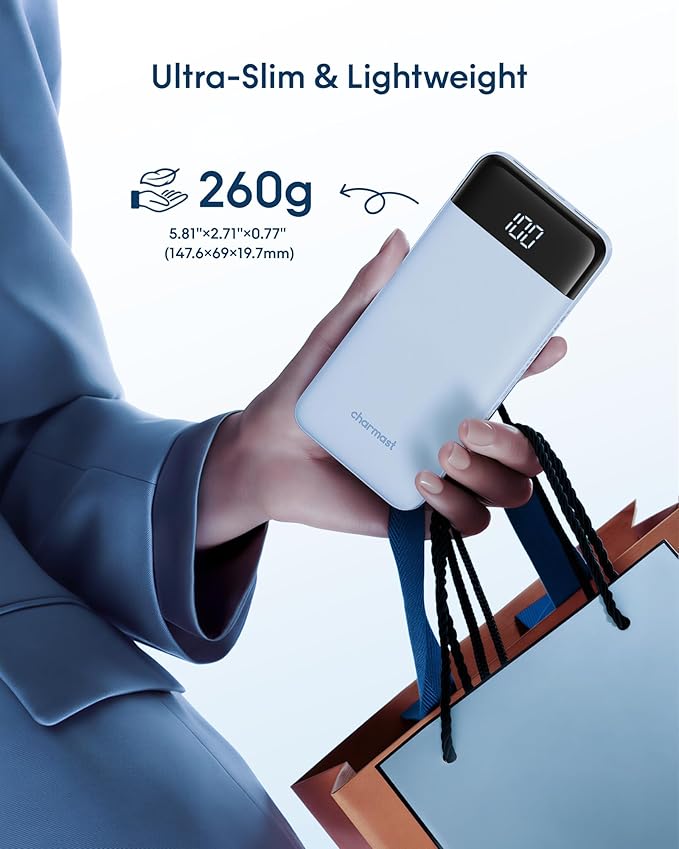 charmast 10000mAh Portable Charger with Built-in Cables, 6 Outputs & 3 Inputs Power Bank, Compact Travel Essential Battery Pack for iPhone 16/15, Samsung S25/S24, Google Pixel, iPad, AirPods & More