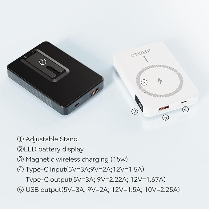 for Magsafe Battery pack,10000mAh Magnetic power bank,Wireless portable charger with stand,Wireless compatible with iPhone12-16 series,Type C and USB20W fast charging for Android Samsung Black