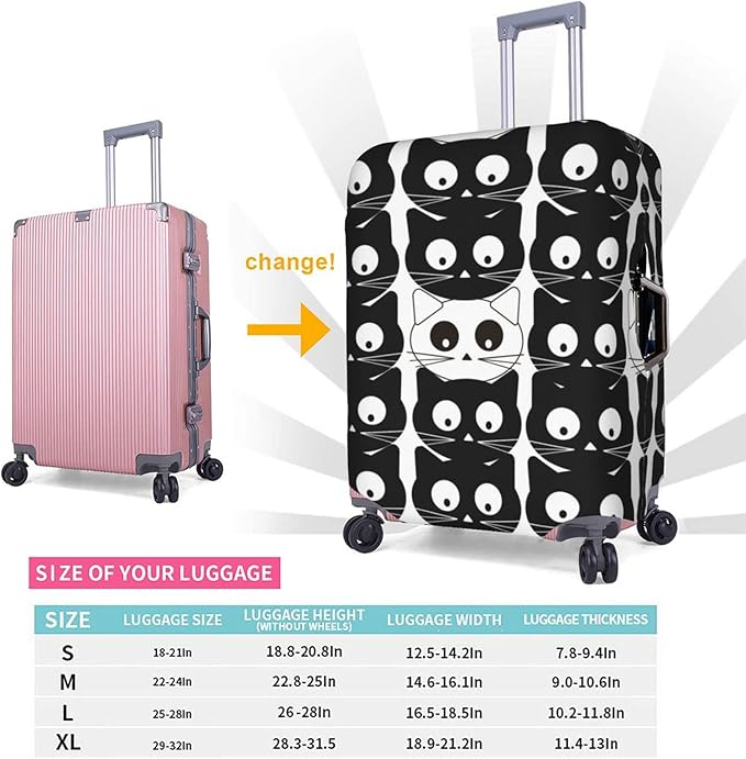 Travel Luggage Cover, Black White Cats Washable Elastic Stretch Anti-scratch Suitcase Sleeve Protector with Concealed Zipper for Wheeled Luggage Fits 25-28 Inch