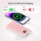 penaover Portable Charger with Built-in Cables&AC Wall Plug,Slim 10000mAh 22.5W Fast Charging Power Bank,5 Output 2 Input USB-C External Battery Pack Compatible with iPhones,Samsung,Android, etc