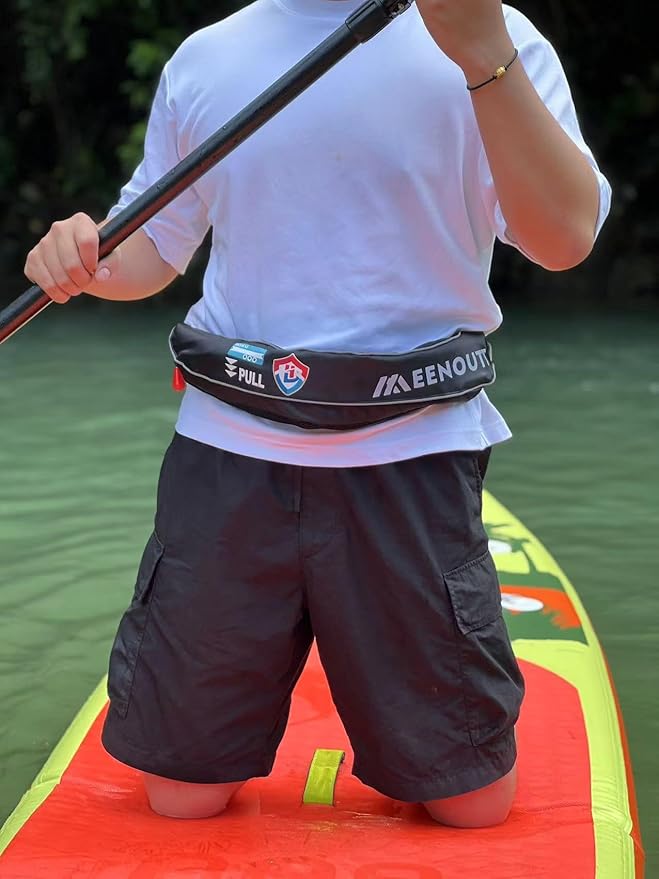 Automatic Inflatable Belt Pack Water Sports Jacket Waist Belt PFD for SUP Paddleboarding Fishing Boating Kayaking（fit 80-330 lbs） (Black)