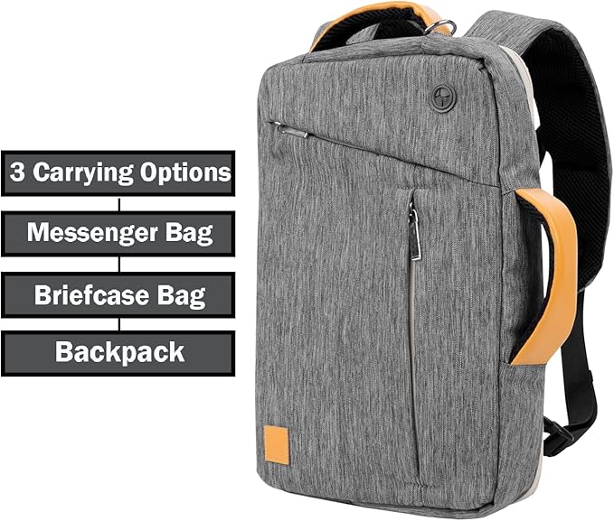 BPC 3-in-1 Messenger & Backpack, Durable 15-Inch Laptop Carrier with Front Zipper Pockets, Straps, Earphone Port for Business & Commute (Gray)