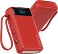 Portable Charger, 27000mAh 22.5W Fast Charging Power Bank with Built-in Cable, USB C Battery Pack with LED Display & Flash Light, Travel Essential External Battery Charger Bank for iPhone Samsung Red