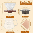 Coffee Pour Over 20.3oz 600ml High Borosilicate Glass Pour Over Coffee Maker Set Camping Travel with 100 Pcs V60 Cone Filter Paper Hand Brew Carafe Drip Suitable for Electric Ceramic Stove