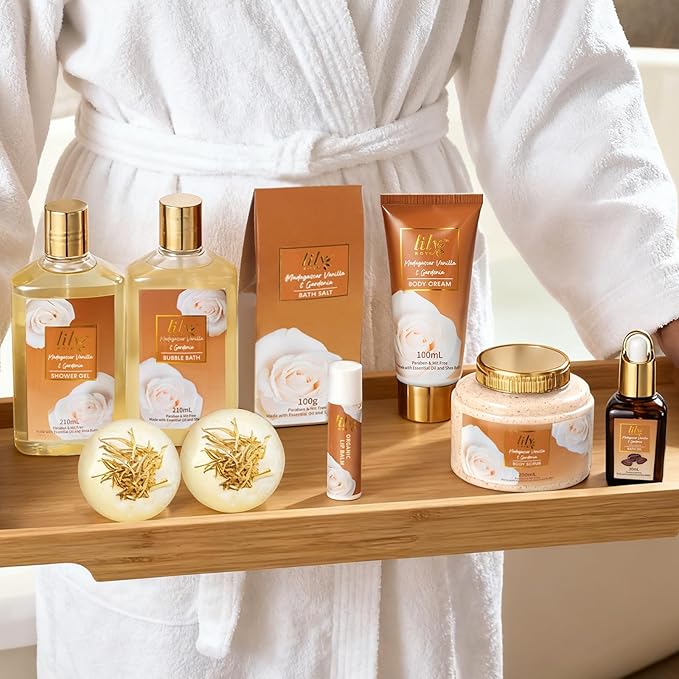 Mothers Day Gift Basket for Mom, Gifts for Women - 10-Piece Vanilla Bath and Body Gift Set for Women, Spa Gift Basket for Women, Spa Kit, Self Care Kit | Gifts for Valentines Day, Birthday, Christmas