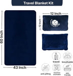 Travel Blanket and Pillow Compact – 4-in-1 Soft Fleece Airplane Blanket with Bag Pillowcase, Neck Pillow, Eye Mask & Earplugs, Lightweight Portable Flight Blanket 60"x43" (Navy)
