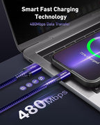 USB to USB C Cable Fast Charging [2 Pack 6FT], USB A to USB C Cable for Car, Durable Braided USB Type C iPhone Charger USBC Cord for iPhone 17/16/15/Pro Max/Plus, Samsung Galaxy S23 and More-Purple