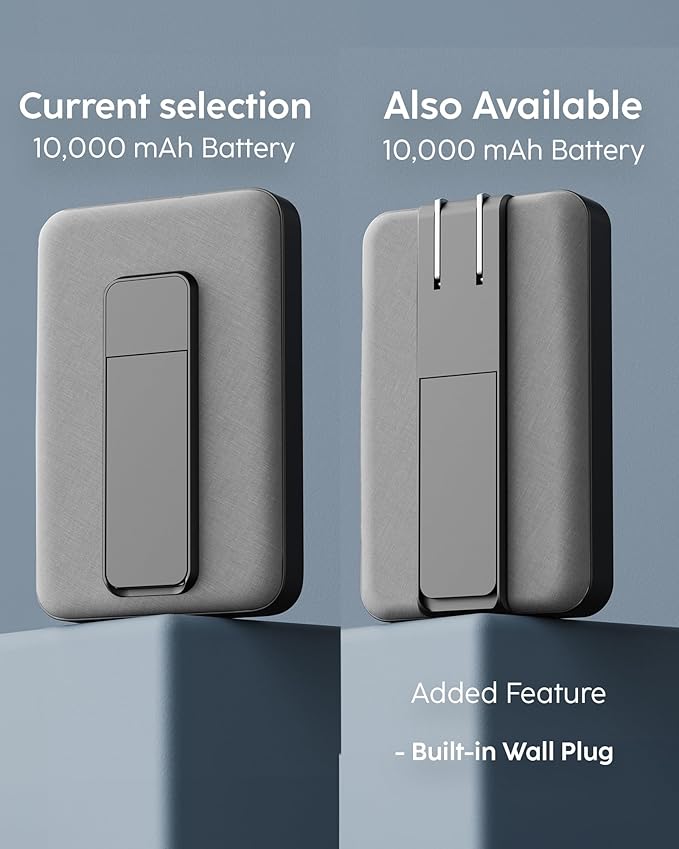 myCharge CliqLuxe Magnetic Wireless Power Bank 10,000mAh | iPhone & MagSafe Compatible | Qi2.2 25W Mag Safe Portable Charger | Built-in Stand | 20W PD USB-C Port | Premium Grey Fabric