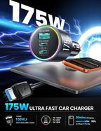 JOYROOM 175W Car Charger USB C Fast Charge [GaN] 3-Port Car Cigarette Lighter Adapter with USBC Cable, Super Fast Car Charger USB C for iPhone 17/16/15 Series, Galaxy S26/25, Laptop, Tablet and More