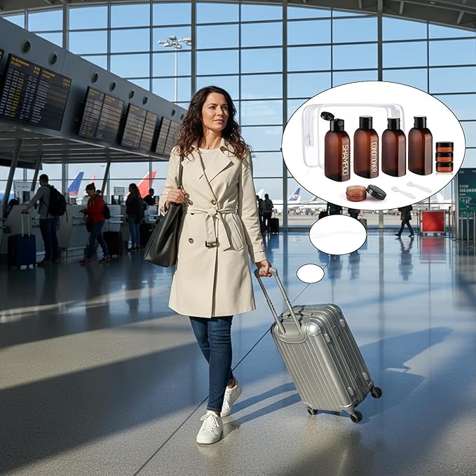 Cosywell Travel Bottles for Toiletries 4PCS 3.4oz/100ml Plastic Squeeze Bottles TSA Approved Travel Size Containers Leakproof Plastic Cream Jars Refillable Cream Lotion(Brown)