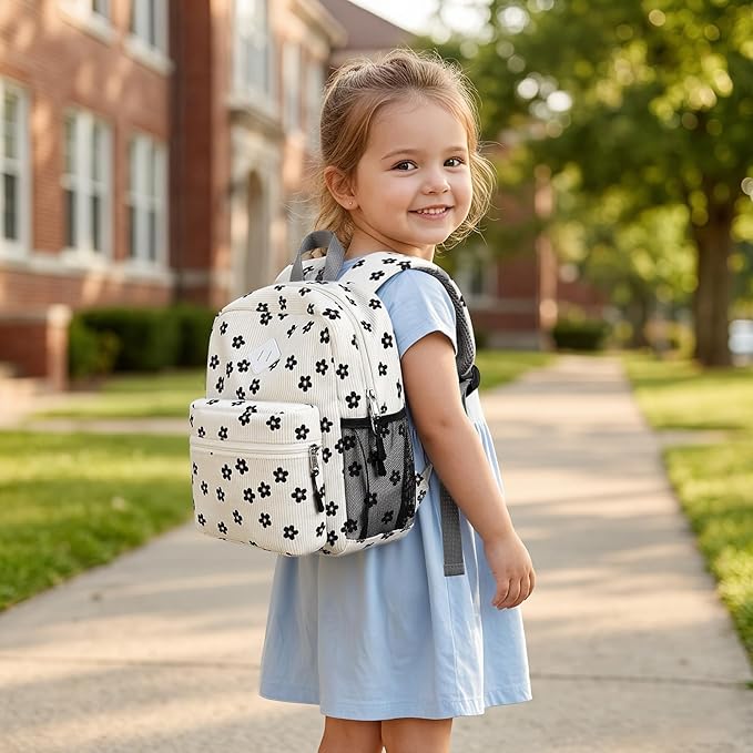 STEAMEDBUN Corduroy Toddler Backpack for Girls Boys 2-4, Kids Preschool Backpack for Kindergarten - Flower
